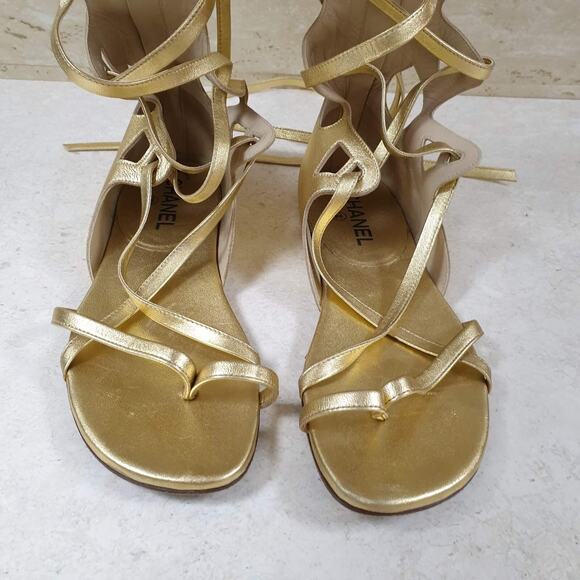 Chanel Gold Gladiator Sandals Sz.38 - Picture 8 of 16